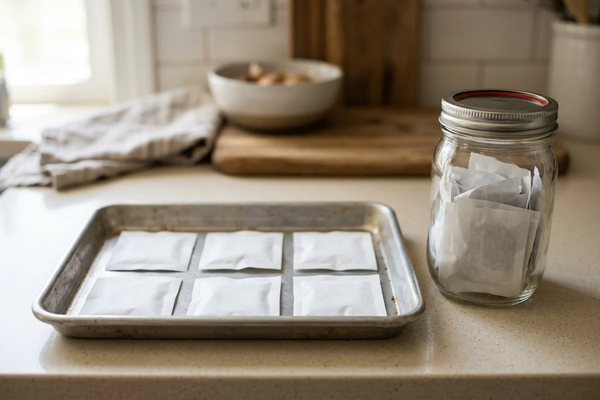 Removing oxygen absorbers and spreading them out on a tray